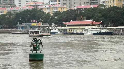 Ferry Passing through Pearl River Stock Footage 734189