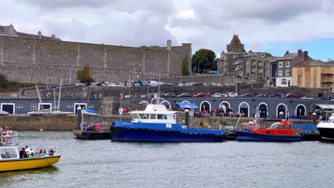 The ferry with people goes to the other side Plymouth UK Stock Footage 205095344