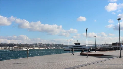A Ferry Pier at Bosphorus Coast On a Spring Morning Stock Footage 105601202