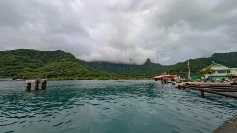 Ferry port on Moorea on a cloudy spring day 写真素材
