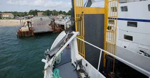 Ferry pulling into the dock Orient, Long Island, New York Stock Footage 57651636