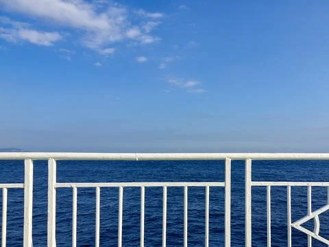 Ferry railing and empty ocean view Stock Photos