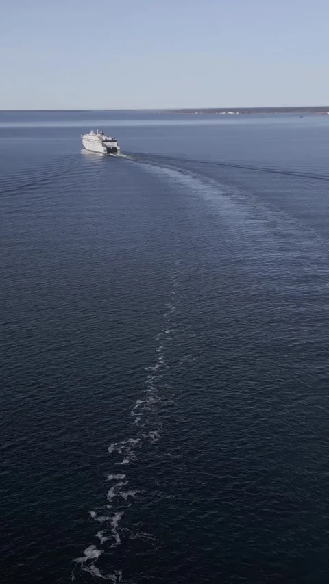 Ferry rear view leaving wake Baltic Sea Stock Footage 332308041