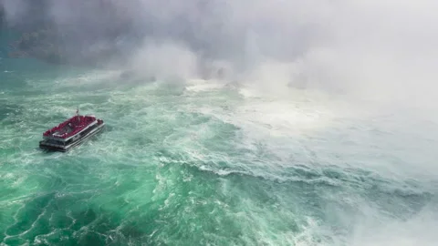 Ferry returning from the Niagara River tour. 4K Stock Footage 156522531