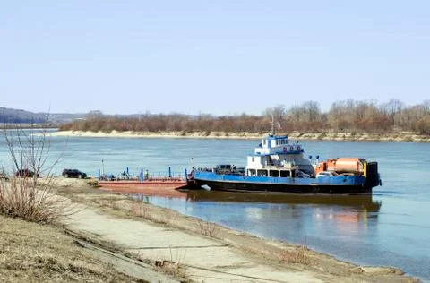 Ferry on the river Oka Stock Photos