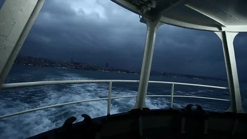Ferry Sailing in Cloudy Weather Stock Footage 241151789