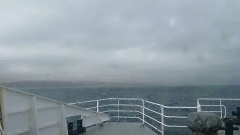 Ferry Sailing at Sea, Ocean View from Deck Stock Footage 345260448
