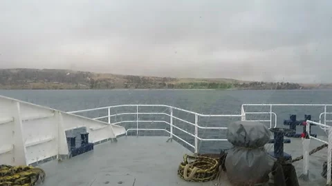 Ferry Sailing at Sea, Ocean View from Deck Stock Footage 345260468