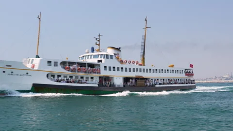 Ferry sailing through the Bosphorus Strait in Istanbul Stock Footage 314153605