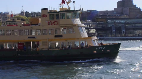 Ferry sailing towards Sydney Harbour Bridge Stock Footage 34692495