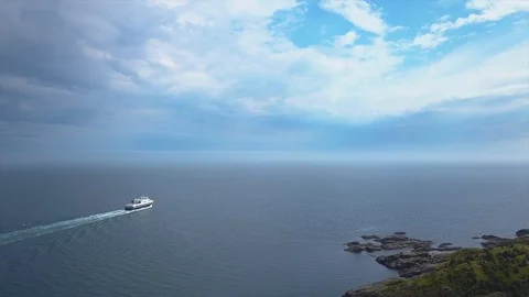 The ferry sails across the ocean Stock Footage 93944421