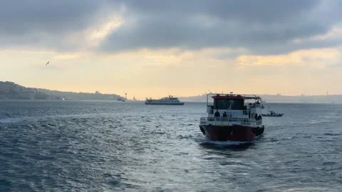 The ferry sails along the Bosphorus. Ferry ride on the Bosphorus. Beautiful view Stock Footage 201154947