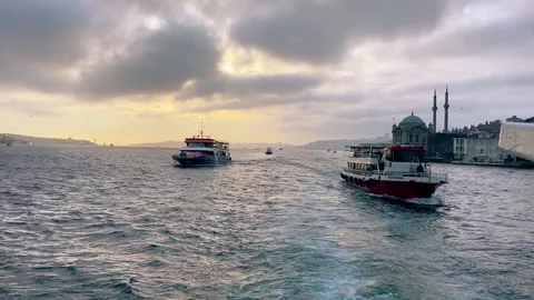 The ferry sails along the Bosphorus. Ferry ride on the Bosphorus. Beautiful view Stock Footage 203815345
