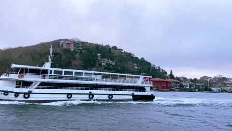 The ferry sails along the Bosphorus. Ferry ride on the Bosphorus. Beautiful view Stock-Footage 224935663