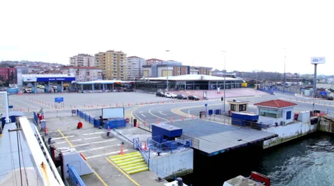 The ferry sails away from the pier 스톡 동영상 48339069