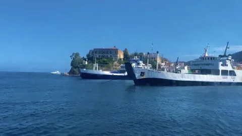 FERRY ON A SEA | IPHONE SHOT | SICILY | CINEMATIC AERIAL 2K Stock Footage 144159299