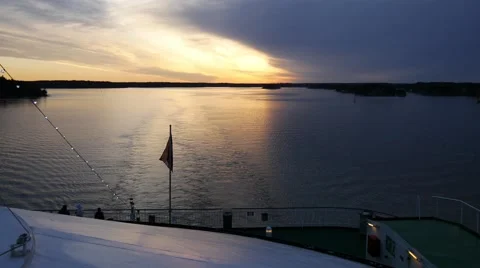 Ferry in sea at sunset time Stock Footage 60584616