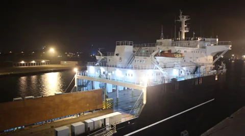 Ferry in seaport at night Stock Footage 43167370