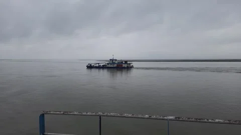 Ferry service through brahmaputhra river in assam,connecting majuli Stock Footage 241738298