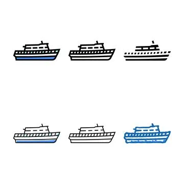 Ferry ship color clean icon vector Illustrazione stock