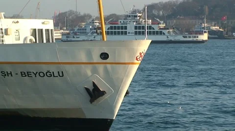 Ferry ship moored on the Bosphorus pier. Istanbul Stock Footage 50980436
