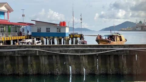 Ferry ship or Passenger ship about to dock at the port. 4k daylight Stock-Footage 247018849