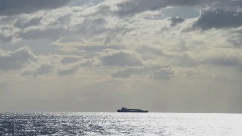 Ferry ship sails on the sea after a summer storm Stock Footage 83887108
