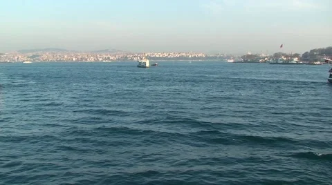 Ferry ships float on the Bosphorus. Istanbul Stock Footage 50988189