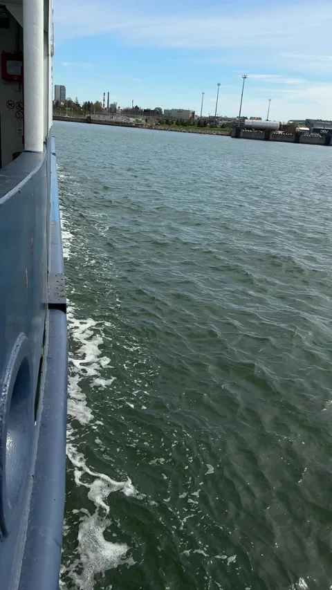 Ferry Side View Over Choppy Klaipeda Harbor Water Stock Footage 336560065