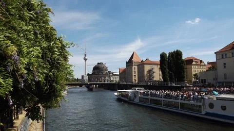 Ferry on Spree river Berlin Stock Photos
