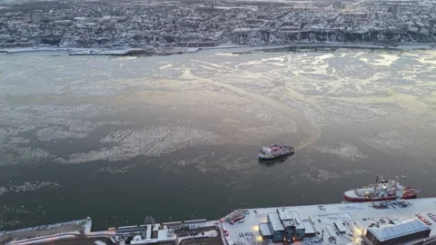 Ferry St. Lawrence from the sky Stock Footage 323099631
