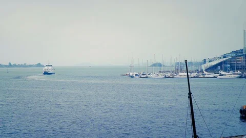 Ferry is staring form port Stock Footage 124745098
