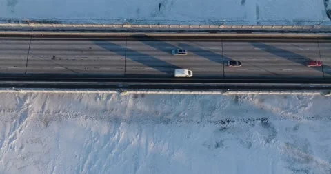 Ferry Street Bridge In Winter Champlin Minnesota - Drone Shot Top To Side View Stock Footage 228894289