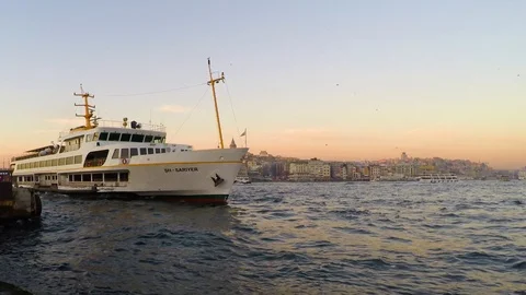 Ferry at sunset Stock Footage 93612357