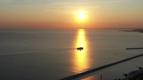 Ferry in Sunset Istanbul Asian Side Stock Footage 130970068
