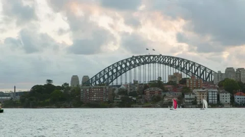 Ferry Timelapse Harbour Bridge BG Video stock 136824769