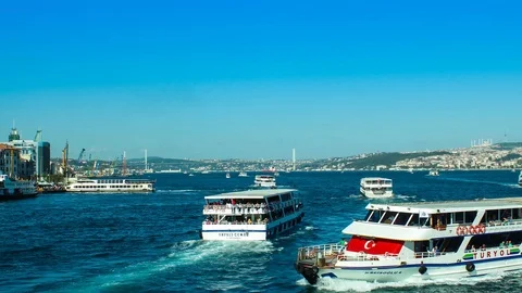 Ferry Traffic On Bosphorus 4K Timelapse View From Eminonu In Istanbul Stock Footage 89553685