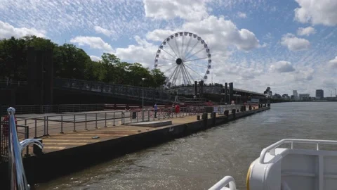 Ferry transfer from Antwerp left bank to right bank to the landing stage Stock Footage