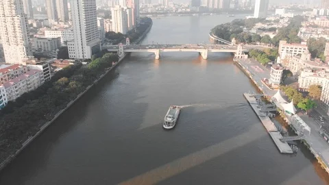 The ferry transports people across the river. Stock Footage 101870853