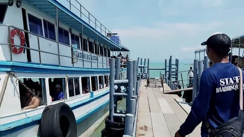 Ferry Undocking from Port, Koh Samui  Stock Footage 343829490