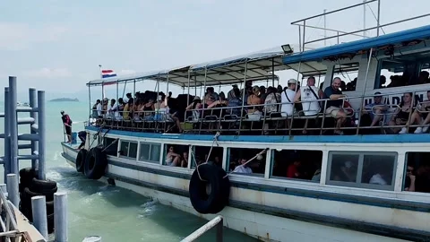 Ferry Undocking from Port, Koh Samui  Stock Footage 343829544