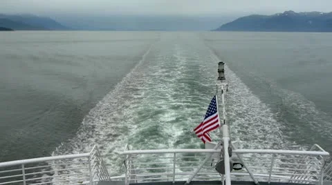 Ferry Wake With American Flag Stock Footage 8989180