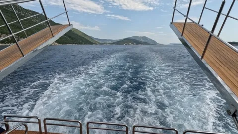 Ferry Wake Between Greek Islands Viewed from the Stern of a Passenger Vessel Stock-Footage 337006756