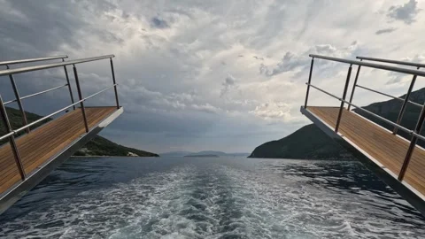 Ferry Wake Between Open Stern Platforms in Ionian Sea Near Lefkada Greece Stock-Footage 337006418