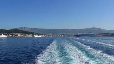 Ferry Wake with a View of Split's Seaside Grandeur Stock Footage 255052505