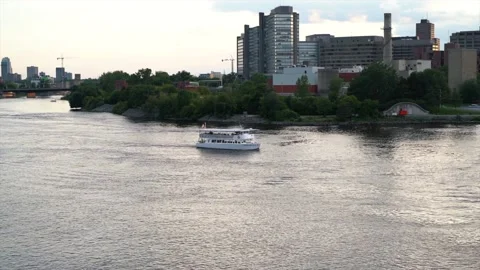 Ferry in water with people Stock Footage 136980353