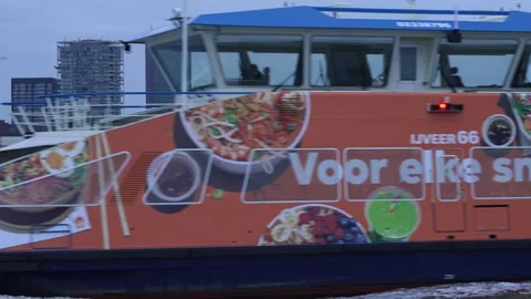 Ferry at the waterfront of Amsterdam Stock Footage 258679466