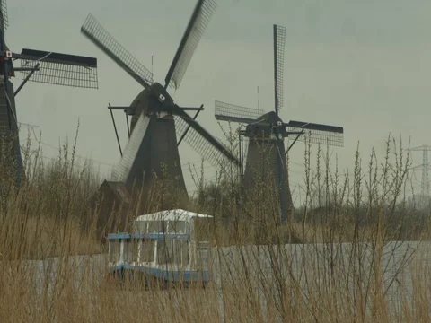 Ferry at windmills Stock Footage 73778922