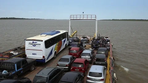 Ferryboat on the Amazonas River Stock Footage 77194657