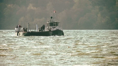 Ferryboat on Danube river Stock Footage 96416123